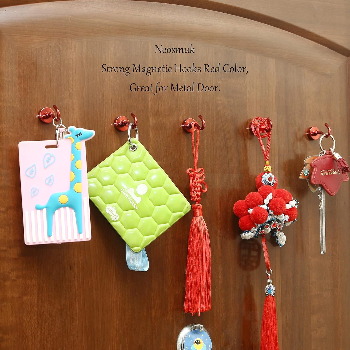 Neosmuk Magnetic Hooks,30lb+ Heavy Duty Earth Magnets with Hook for Refrigerator, Extra Strong Cruise Hook for Hanging, Magnetic Hanger for Cabins, Grill (Red, 10 Pack