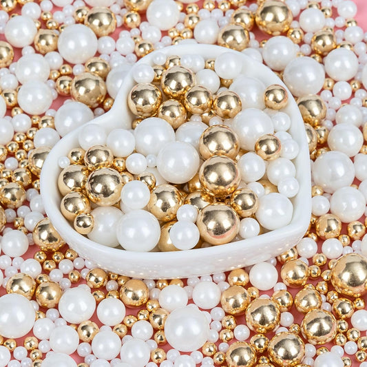 Edible Pearl Sprinkles,White Gold Candy Mixing Size,Baking Pearls Sprinkle Edible Cake Decorations Cupcake Toppers, Cookie Decorating Celebrations Wedding Valentines Easter Halloween Christmas Supplies 130g/ 4.58oz