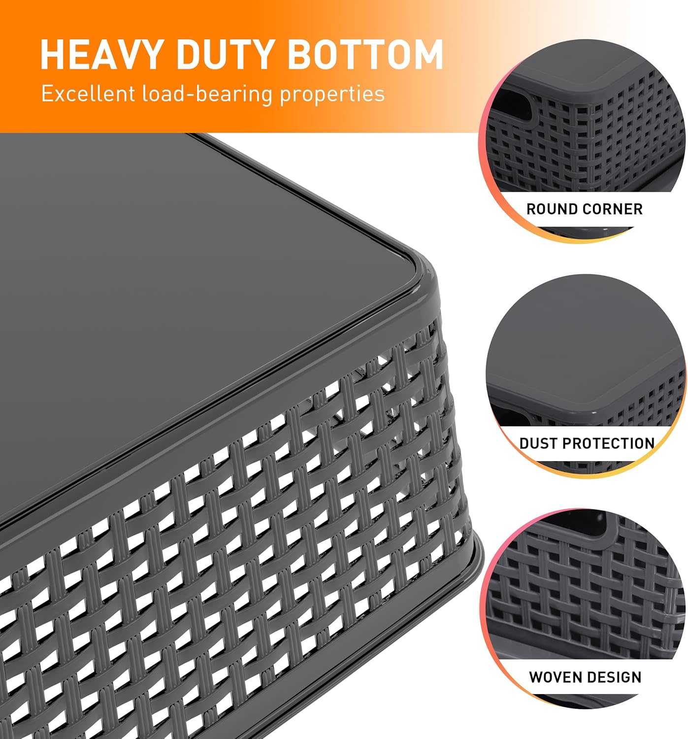 Plastic Storage Baskets With Lid, Storage Bins for Organizing, Stackable Decorative Containers for Shelves Drawers Desktop Closet Playroom Classroom Office, 8 Pack-Grey