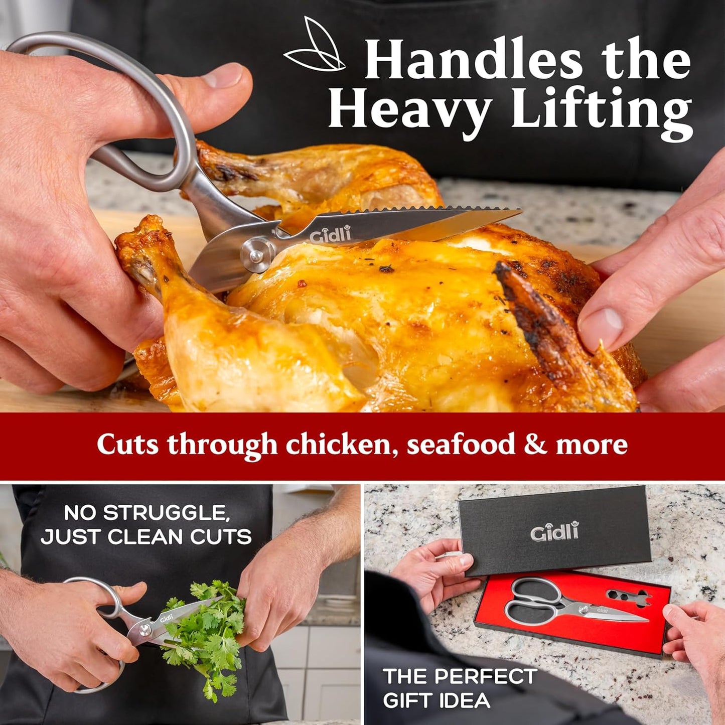 Premium Kitchen Scissors by Gidli – Lifetime Replacement Warranty* - Heavy Duty Kitchen Shears for Food – All-Purpose Stainless Steel Scissors – Dishwasher Safe, Comes Apart for Easy Cleaning