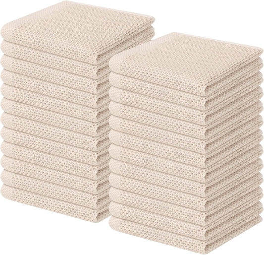Homaxy 100% Cotton Waffle Weave Kitchen Dish Cloths, Ultra Soft Absorbent Quick Drying Dish Towels, 12 x 12 Inches, 24-Pack, Beige