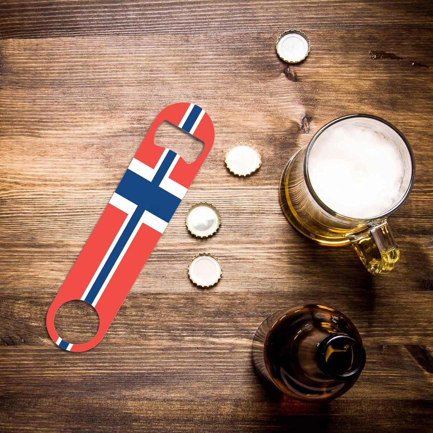 Norway Flag Stainless Steel Bottle Opener Europe Nation Symbol White Blue Red Flag Flat Beer Bottle Opener Keychain for Home Kitchen Bar Restaurant Party Birthday Gift