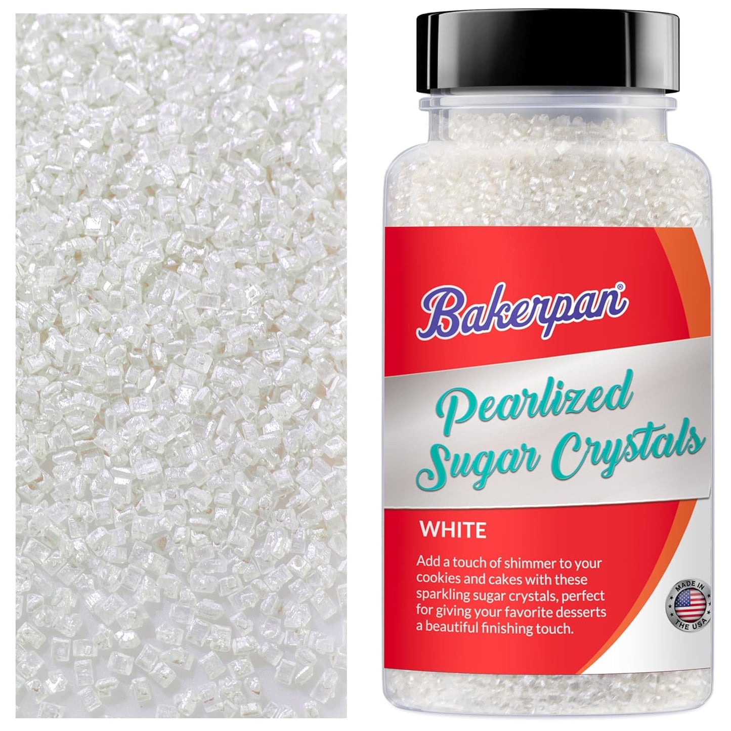Bakerpan Pearlized Sugar Sprinkles for Baking - 5 Ounce - Sparkling White Decorating Sugar Crystals for Cookies, Cake Pops, Ice Cream (Made in USA)