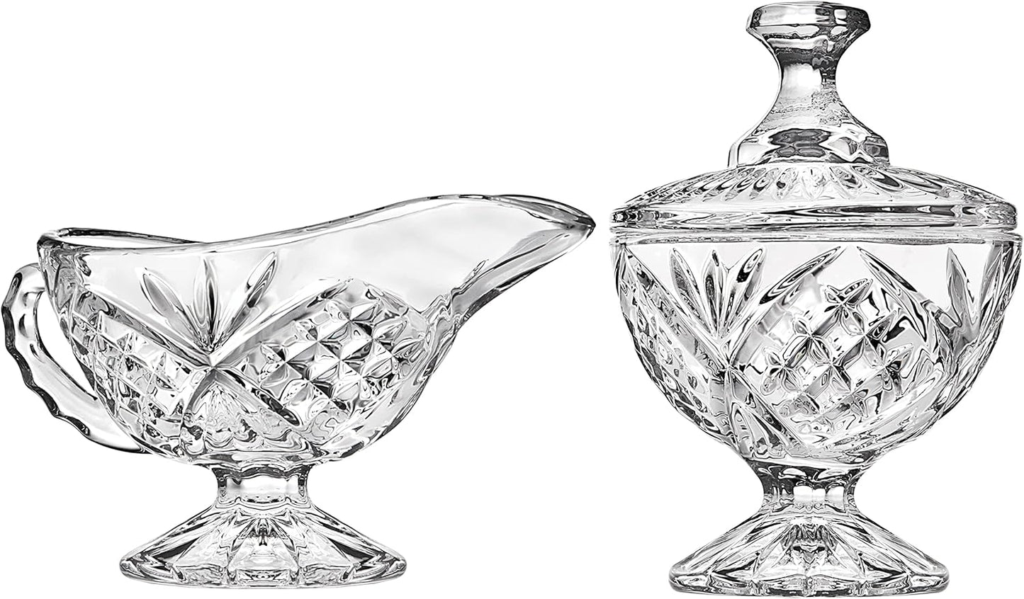 Godinger Serving Hostess Set - Butter Dish, Sugar and Creamer, Packet Holder, Cracker Tray - 5 Piece Set, Dublin Collection