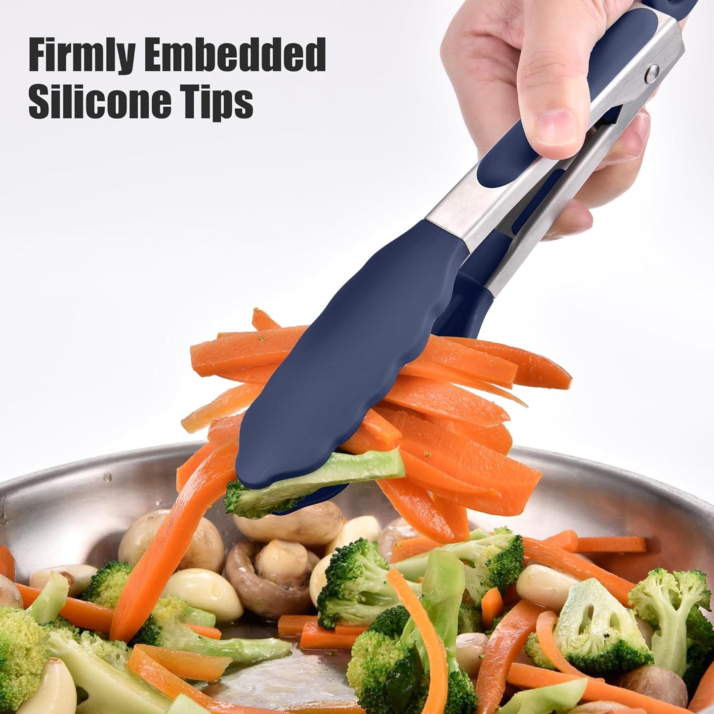 Doosu Kitchen Tong for Cooking: 600°F Heat-Resistant Silicone Food Tong, Stainless Steel Locking Tongs for BBQ (7in, Blue)