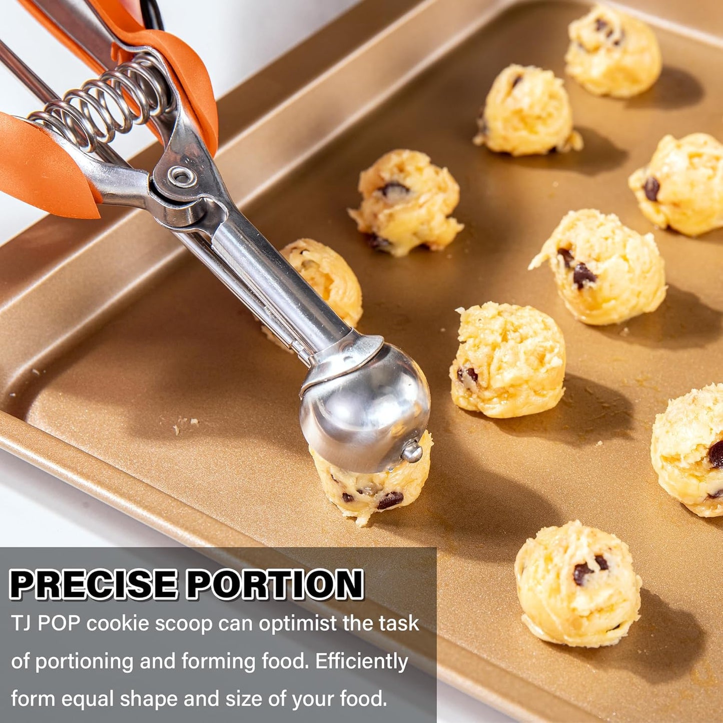 TJ POP Extra Small Cookie Scoop, 1 Tsp Cookie Scoop, Mini Ice Cream Scoop for Melon Baller, Cookie Dough, 0.2oz/ 25mm, Easy Squeeze & Release, Orange