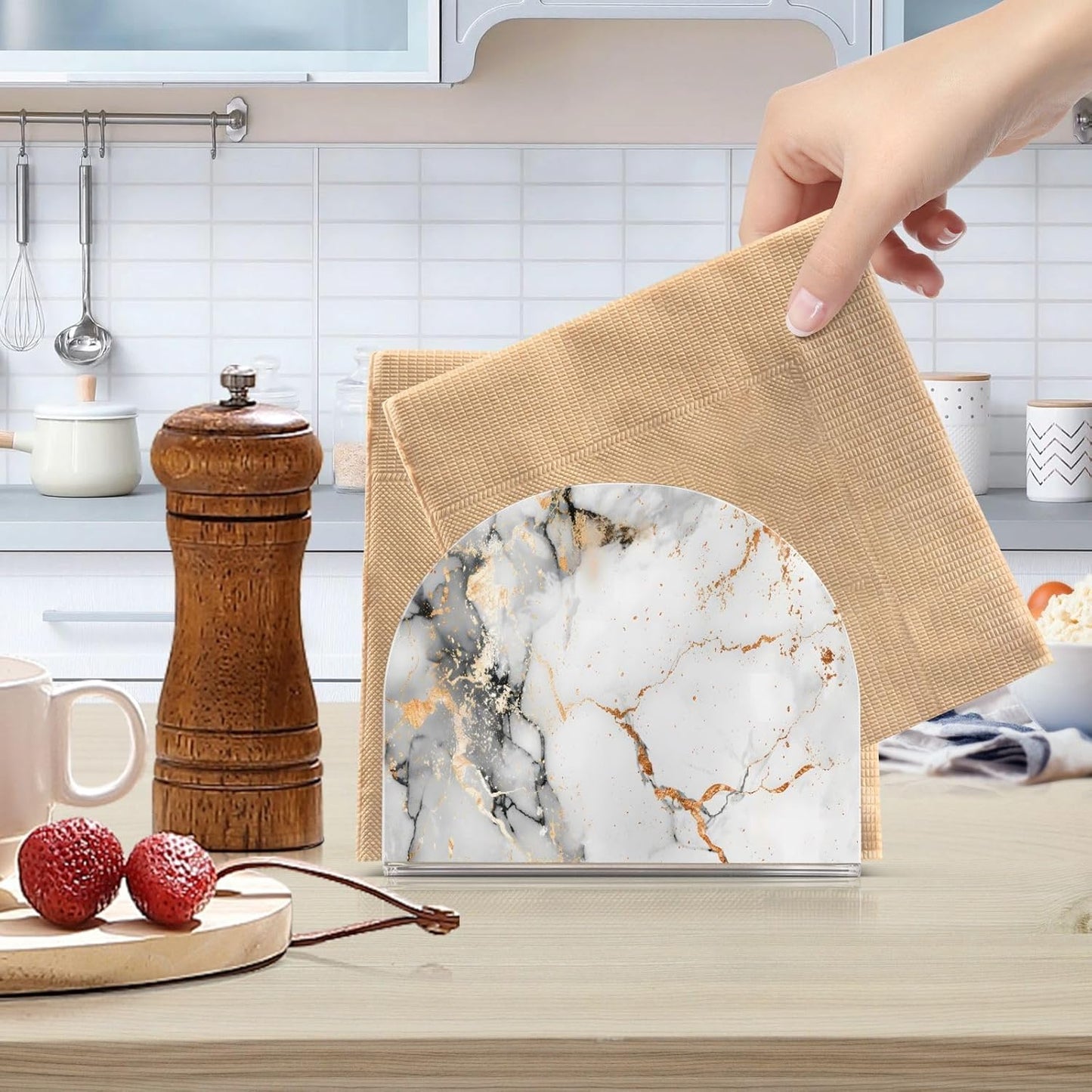 Marble Napkin Holder for Table Paper Napkins Holder Acrylic Tissue Dispenser Kitchen Dining Room Bathroom Party Car Decor