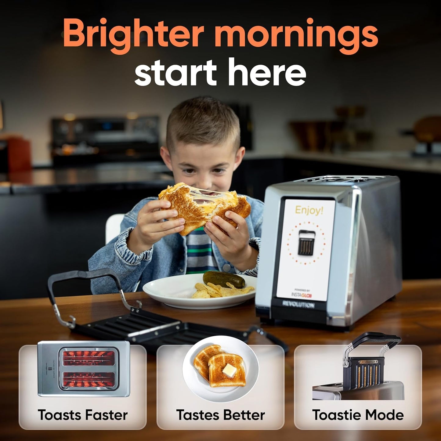 Revolution R180 Connect Plus Smart Toaster – Connected 2-Slice Touchscreen Toaster w/ Patented InstaGLO 2.0 Technology, Toastie Press Mode, Digital Picture Frame – Toast Bread, Bagels, Waffles & More