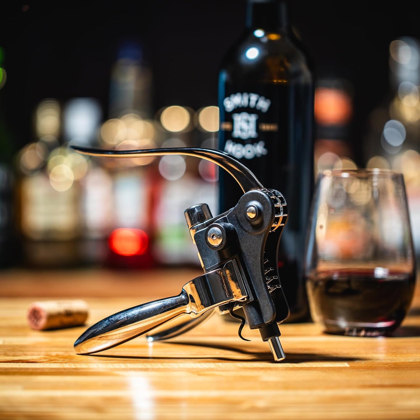 Wine Bottle Opener Set with Accessories Polished Silver in Wood Box, Aerator, Extra Screws, Foil Cutter, Pourer, Vaccu Stopper, Winged Wine Opener, Rabbit Red Wine Corkscrew Set (Polished Silver)