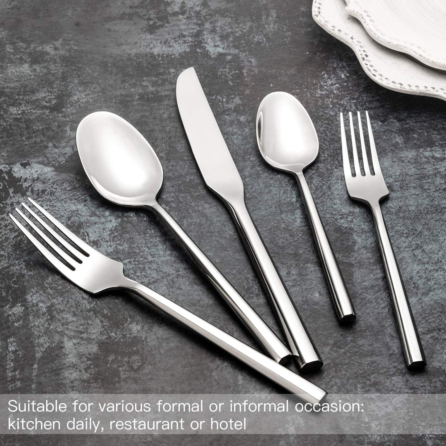 Silverware Set Flatware Set 40 Pieces Stainless Steel Cutlery Set Hexagonal Pattern Mirror Finished Home Daily Use Housewarming Wedding Gift Service for 8