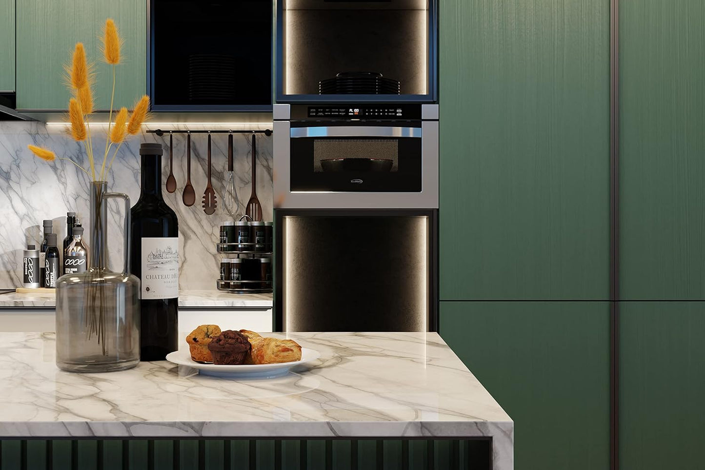 KoolMore KM-MD-1SS 24 Inch Stainless-Steel Microwave Drawer Capacity, 1000W Power with 10 Custom Cooking Levels, Memory, and Timer Functions, Wall-Mounted with Flat Bottom, 24 in/1.2 Cu. Ft