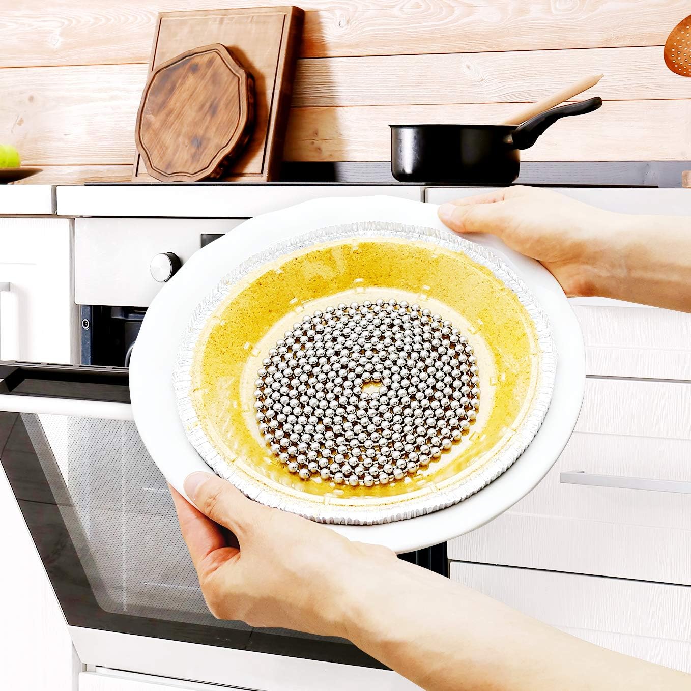 Durable Baking Supplies: 2 Pack Stainless Steel Chain Pie Weights, Reusable and Easy to Clean, Odorless, Safe Pie Weights for Pie Crusts, Oven Safe Baking Beads (10 feet)