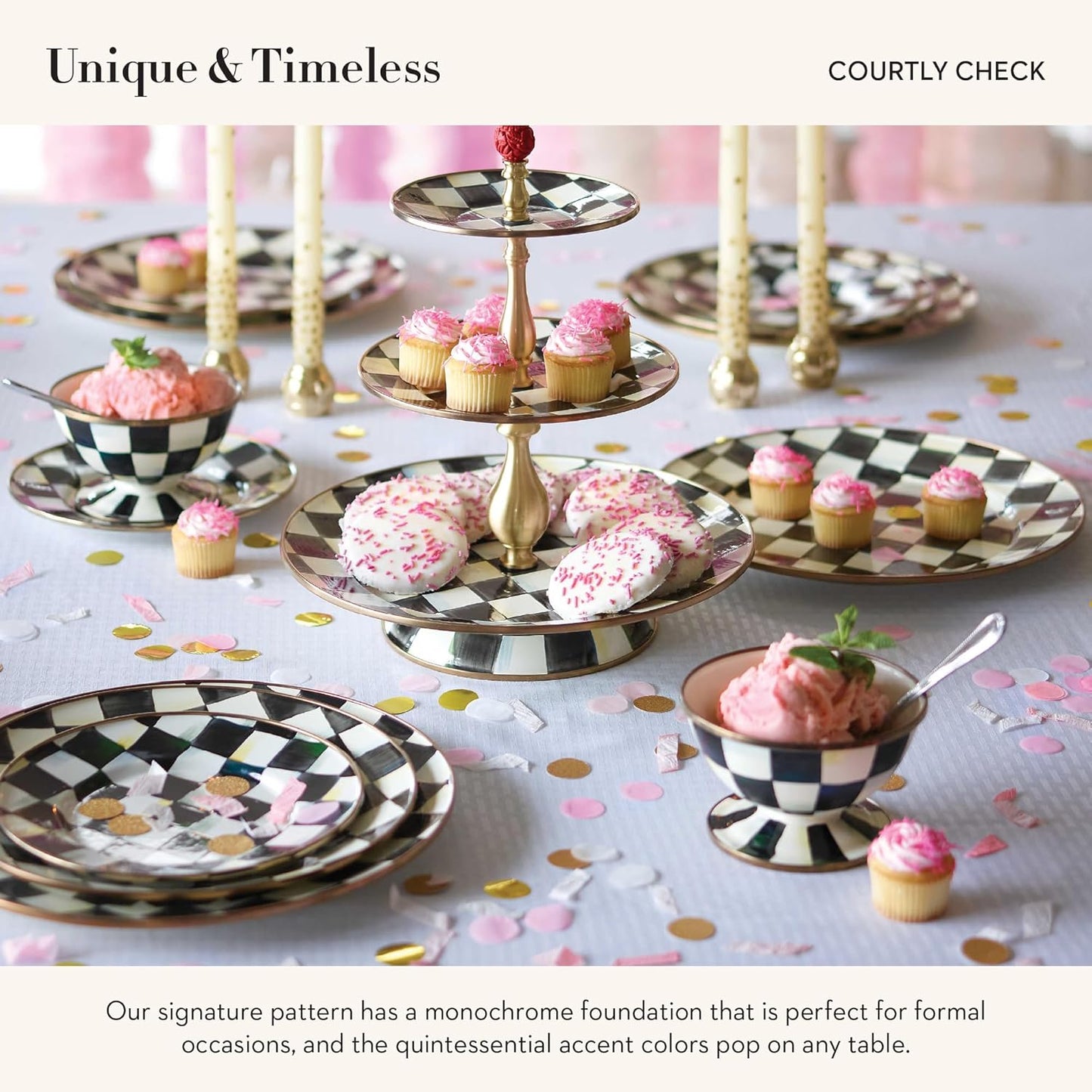 MACKENZIE-CHILDS Enamel Ice Cream Bowl, Serving Bowls for Entertaining, 2-Cup Capacity, Black-and-White Courtly Check