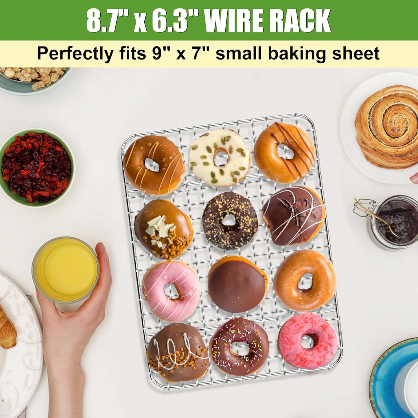 Homikit 2 Pack Cooling Rack Set, 8.7" x 6.3" Stainless Steel Baking Rack for Bacon Bread Pizza, Mini Metal Wire Oven Racks for Cooking Fit Small Toaster Oven Pan, Rust Free & Dishwasher Safe