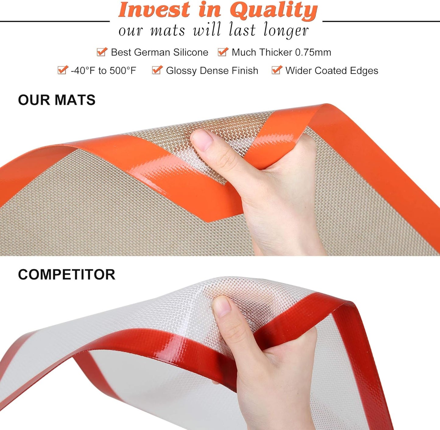 Silicone Baking Mats - Best German Silicone - Non Slip Silicone Baking Sheet, Non Stick Reusable Silicone Mats for Baking, Oven Liner, Counter Mat - 3/4 Sheet Baking Mat for Oven