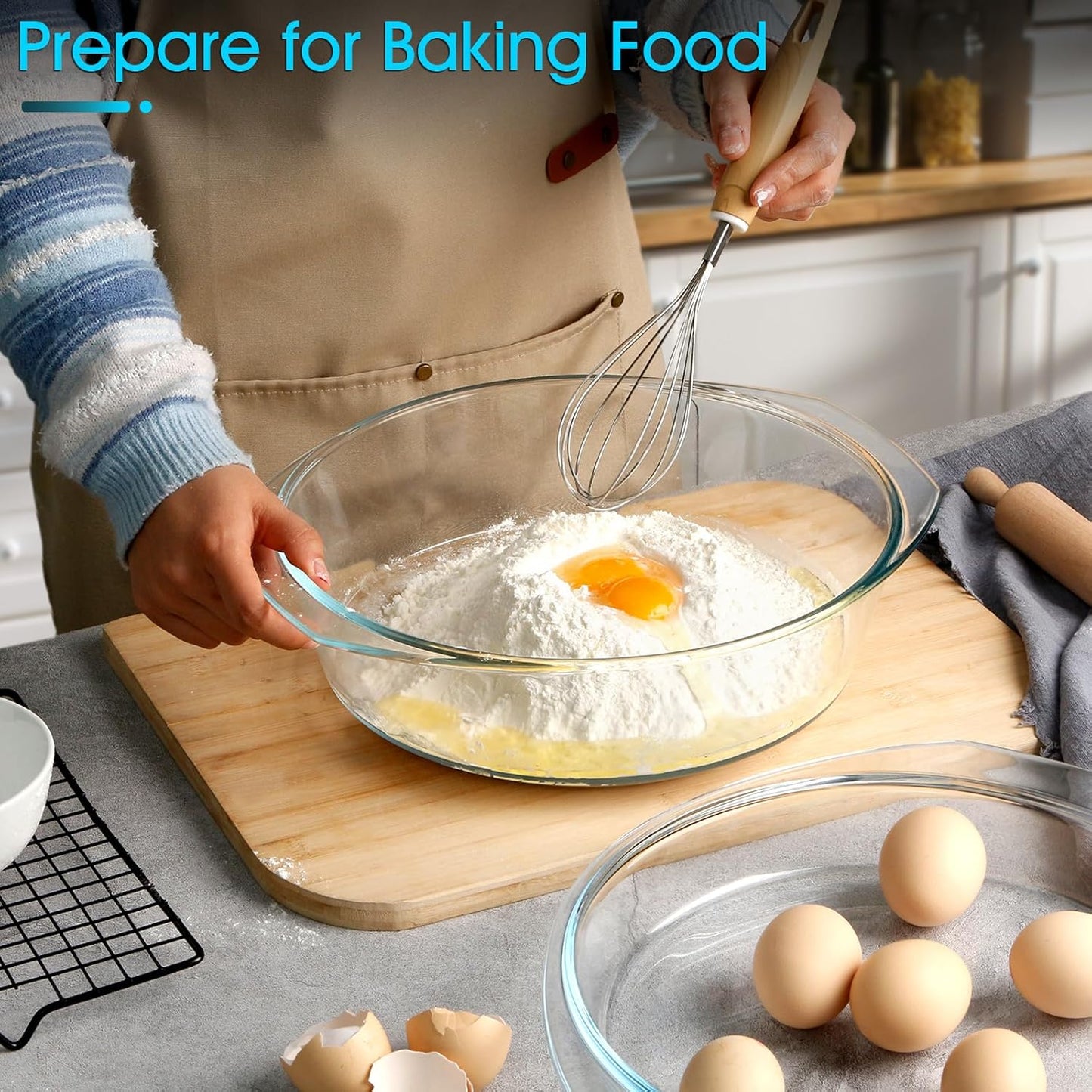 NUTRIUPS 4QT Round Glass Casserole Dish with Lid 11inch Large Glass Microwave Bowls with Lid