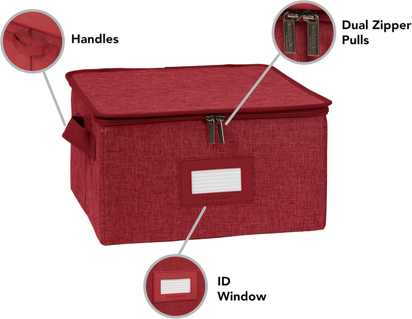 Covermates Keepsakes Dish Storage Box - Stackable, Reinforced Handles, China Storage, Red Heather