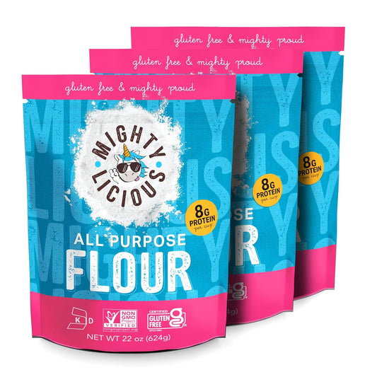 Mightylicious Gluten-Free All-Purpose Flour - Superfine Rice Flour - Non-GMO - Allergen Friendly - Ideal for Baking, Cooking, and Topping for Cakes, Bread, Muffins - 3-Pack (66oz Total, 4.3lbs)