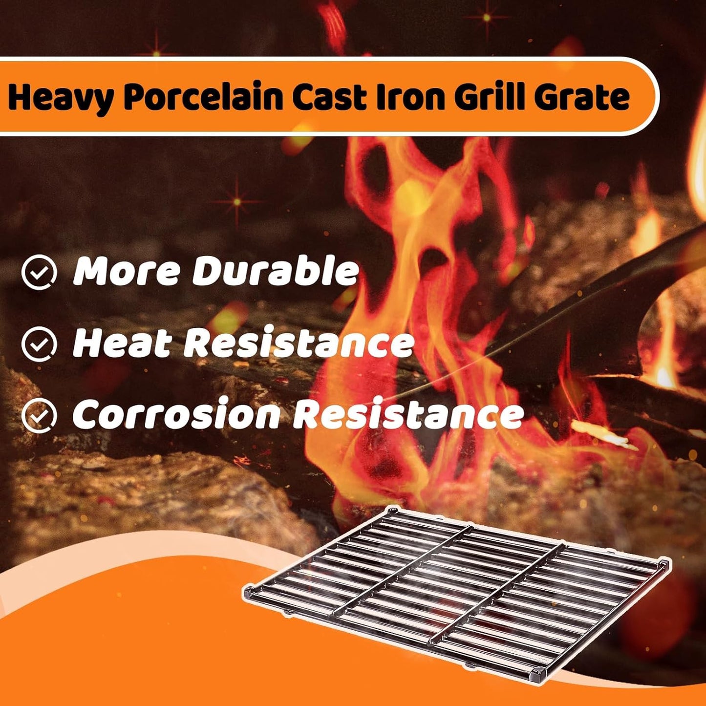 Uniflasy 7638 Porcelain-Enameled Cast Iron Cooking Grates for Weber GS4 Spirit II 300& Spirit 300 Series, E-310 E-330,Genesis Silver/Gold B & C Grill Grates Replacement Parts, Replace for Weber 7639