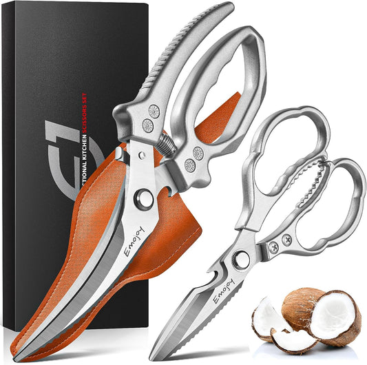 Emojoy 3-Piece Kitchen Scissors Set with Poultry Shears, Japanese Stainless Steel Kitchen Shear, All Purpose Scissor for Food, Chicken Bones, Dishwasher Safe