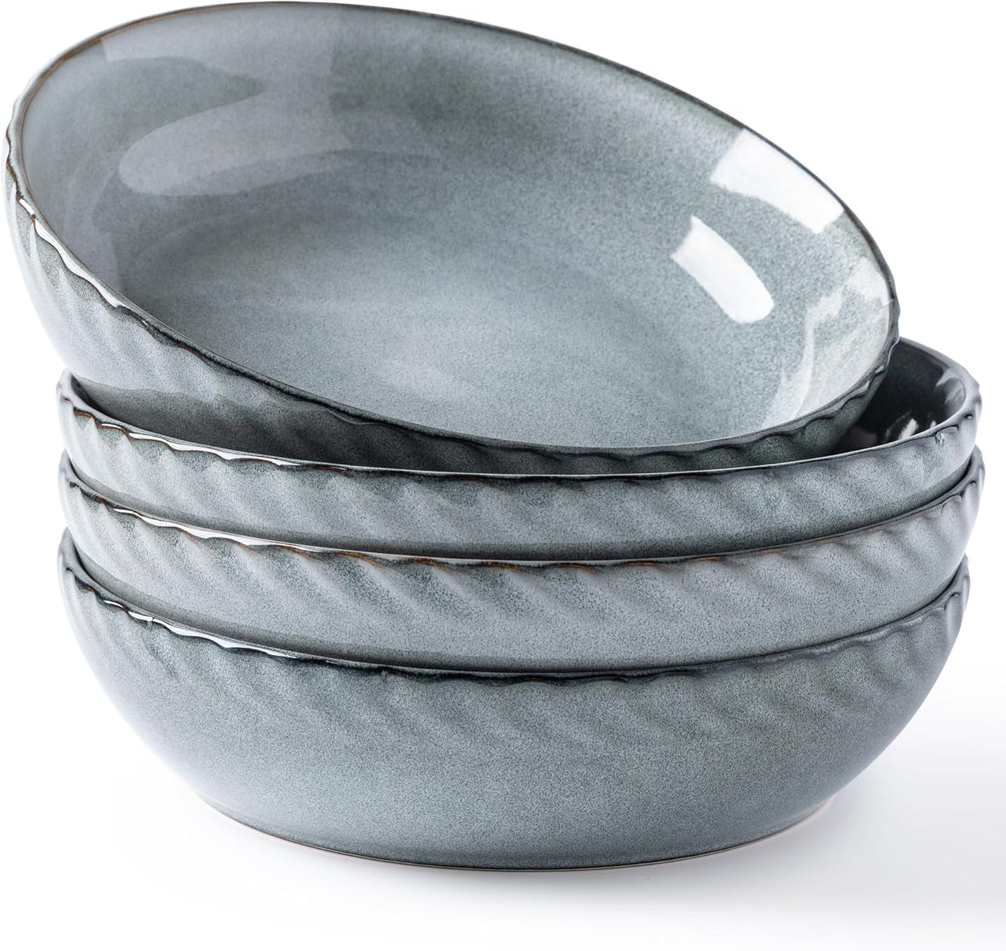 GBHOME 8.5'' Large Pasta Bowls, 38 Ounce Stoneware Salad Bowls for Kitchen, Ceramic Serving Bowls With Textured Pattern for Pasta,Fruit, Stews,Noodle, House-warming Gift,Set of 4