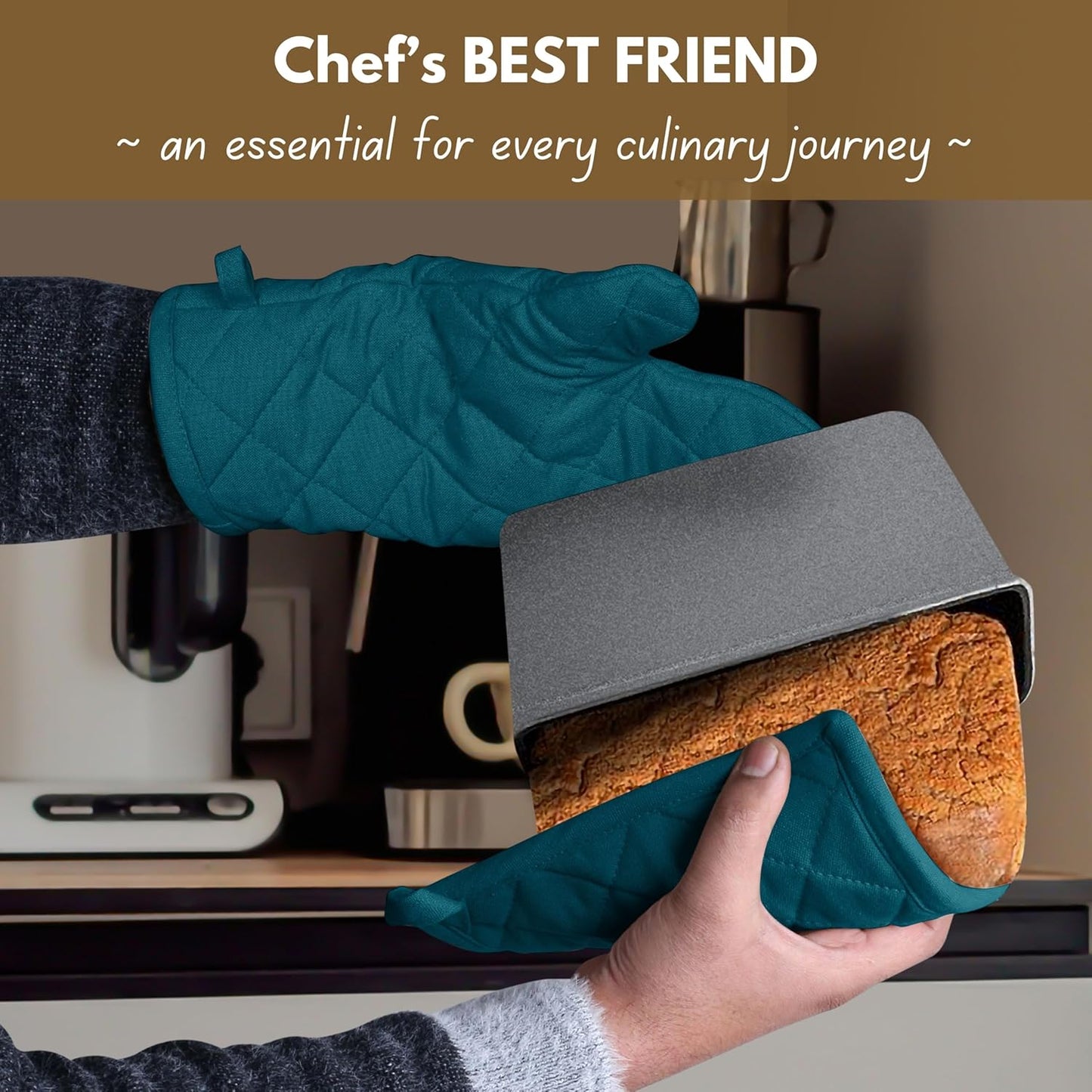 Native Fab Pot Holders and Oven Mitts Sets for Kitchen Heat Resistant - Hanging Non-Slip - 100% Cotton Kitchen Oven Mitts and Pot Holders 4 Piece Set - Teal