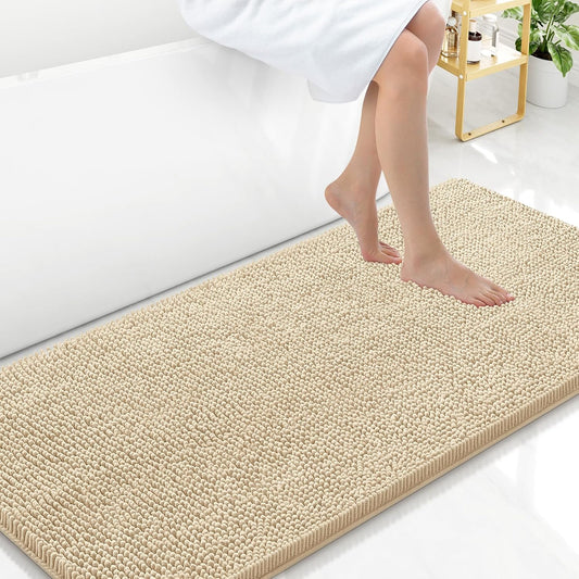 Arotive Bathroom Rugs 47x24, Extra Soft Absorbent Shaggy Chenille Bath Rugs, Machine Washable Rubber Backing Non-Slip Bath Mats for Bathroom Floor Tub and Shower, Home Decor Accessories, Beige