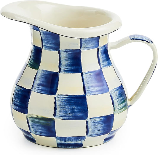 MACKENZIE-CHILDS Enamel Creamer, Creamer Dispenser with Pour Spout, Kitchen Enamelware, 14-Ounce Capacity, Blue-and-White Royal Check