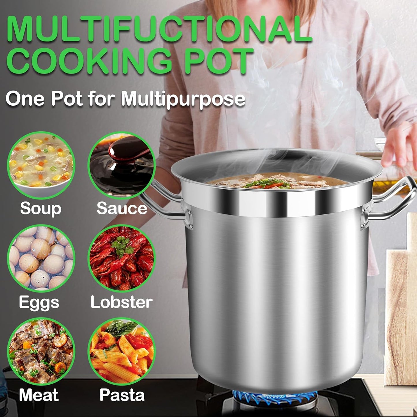 75 Quart Commercial Stock Pot with Lid – Restaurant-Grade Stainless Steel Soup Pot, Triple-Layer Even Heat Base, Steam Vent Lid, Induction Ready – Lobster Boils, Catering, Bulk Cooking