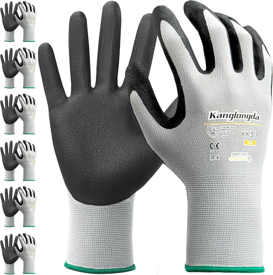 6-Paris XXL Work Gloves for Men and Women, Nitrile Coated Safety Protective Gloves with Grip, Ideal for Gardening, Warehouse, Mechanic, Light Duty Construction Work