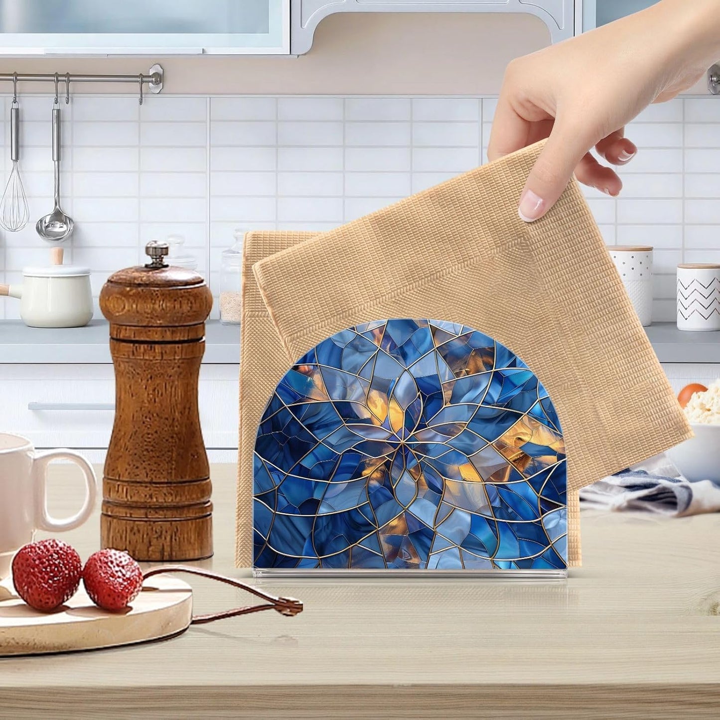 Stained Glass Geometric Pattern Napkin Holder for Table Paper Napkins Holder Acrylic Tissue Dispenser Kitchen Dining Room Bathroom Party Car Decor