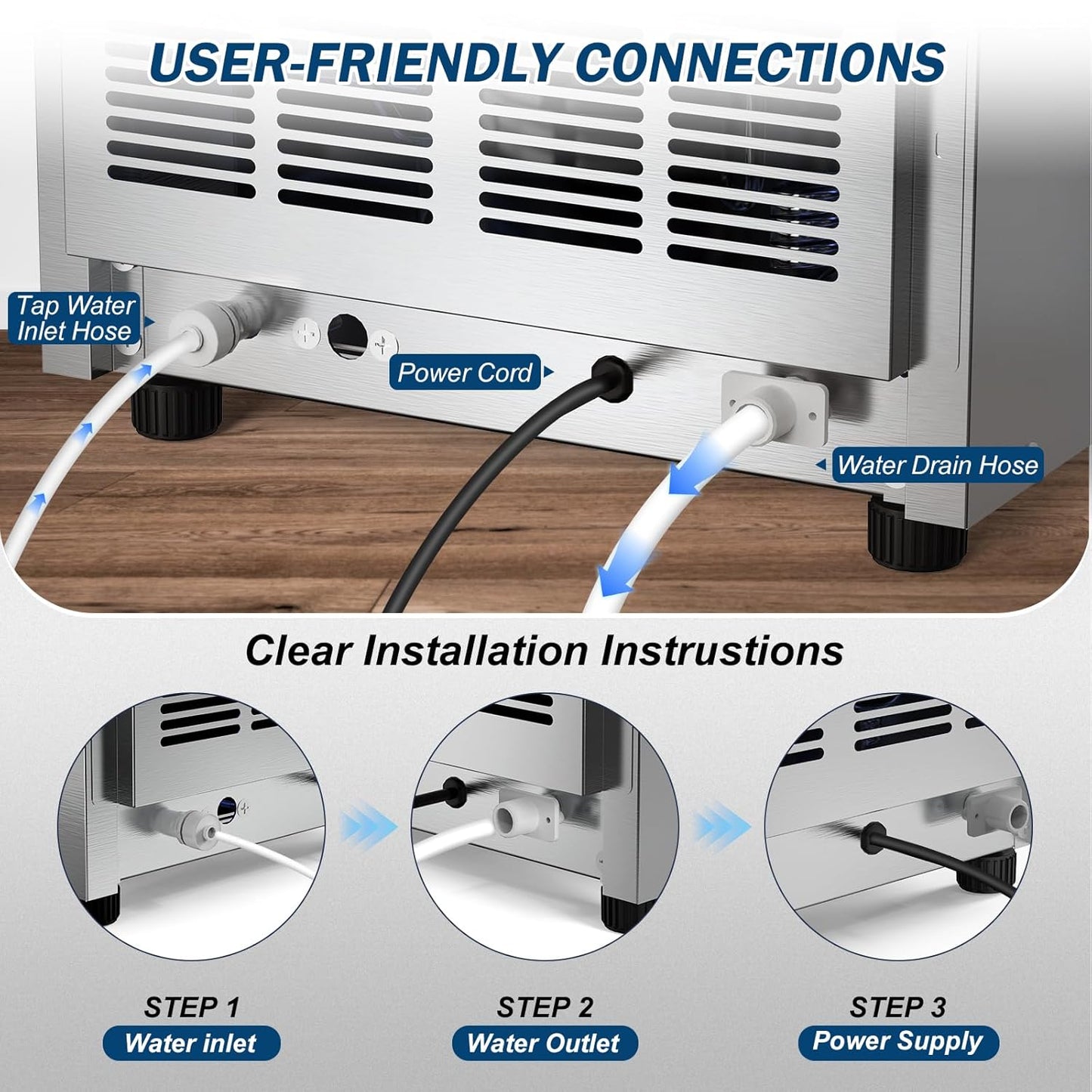 140Lbs/24H Ice Maker Machine with 30Lbs Ice Capacity for Commercial &Home use, 50Pcs Clear Ice Cubes per Round in 11-20Mins, Stainless Steel Under Counter Freestanding Ice Machine Maker