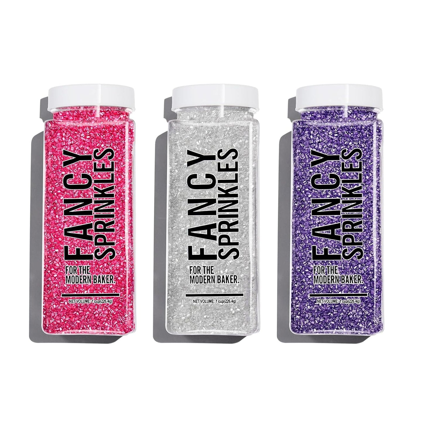 Fancy Sprinkles Total Flirt Sugar Set with Fancy Purple Tote Bag Fancy Sugar Pearlescent, Sparkly Sugar Crystals (Amethyst Purple, Tourmaline Pink and Diamond White) (8 OZ)