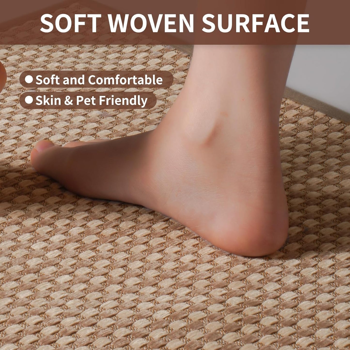 Long Kitchen Runner Rugs Kitchen Mat Non Slip Washable, Super Absorbent Soft Chenille Braided Kitchen Mats for Floor, Rubber Backing Kitchen Floor Sink Standing Mat, Easy Clean, Brown 24"x71"