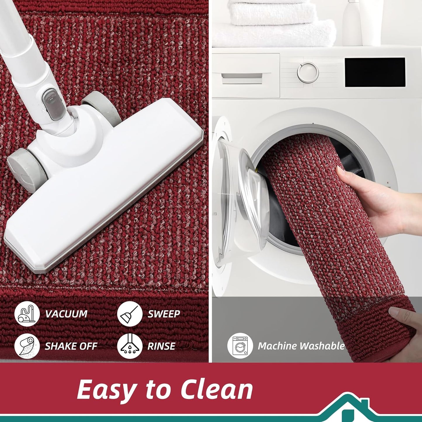 BEQHAUSE Kitchen Rugs and Mats Set of 2 Non-Slip Kitchen Mats for Floor, Absorbent and Stain Resistant Kitchen Runner, Machine Washable Rugs for Kitchen, Laundry & Sink, 24"x36"+24"x60", Red