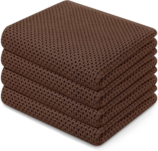 Homaxy 100% Cotton Waffle Weave Kitchen Dish Towels, Ultra Soft Absorbent Quick Drying Cleaning Towel, 13 x 28 Inches, 4-Pack, Coffee
