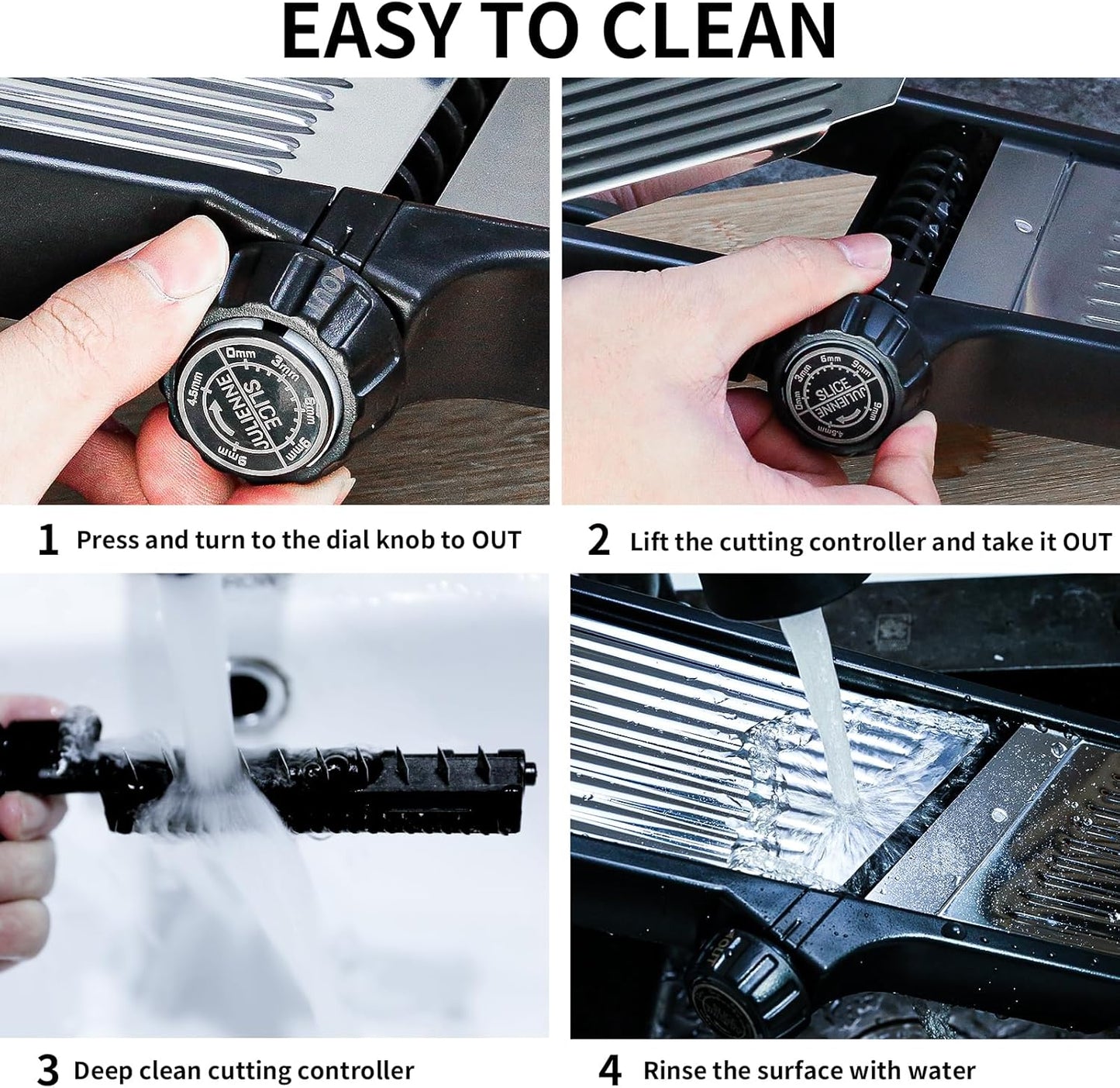 Mandoline Slicer, Adjustable Mandoline Slicer for Kitchen, Stainless Steel Mandolin Vegetable Chopper for Potato, Julienne Cutter with Cut-Resistant Gloves, Black