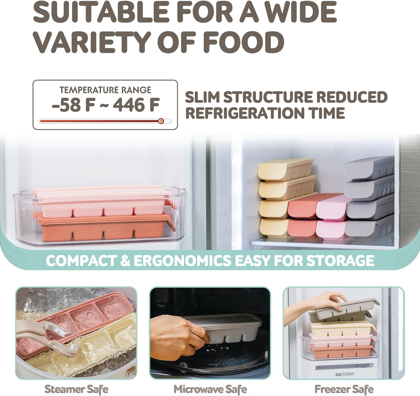 Silicone Freezer Trays with Lid, 1.7oz 4 Section - Leak Proof Silicone Freezer molds for Homemade Baby Food Breastmilk, Purees, Vegetables, Baby Food Jars Ice Tray with Lid BPA Free Indie Pink