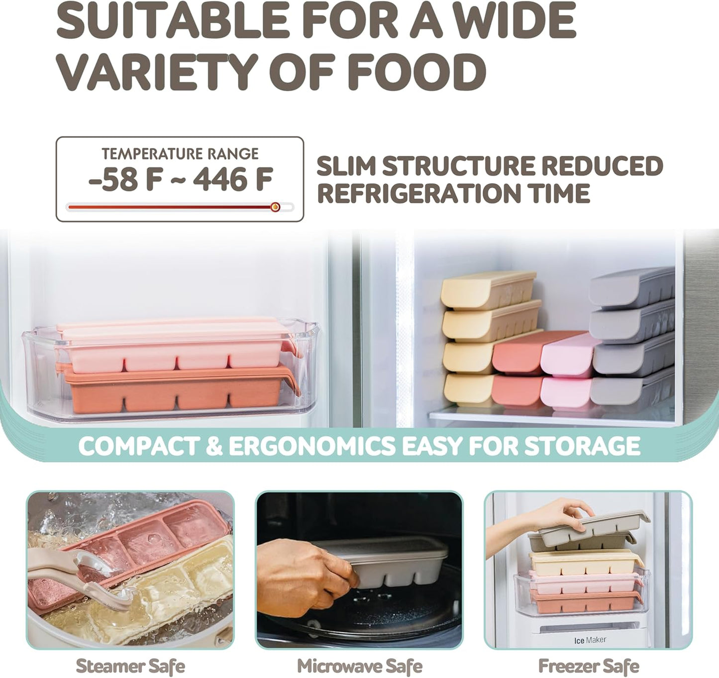 Silicone Freezer Trays with Lid, 1oz 6 Section - Leak Proof Silicone Freezer molds for Homemade Baby Food Breastmilk, Purees, Vegetables, Baby Food Jars Ice Tray with Lid BPA Free Indie Pink