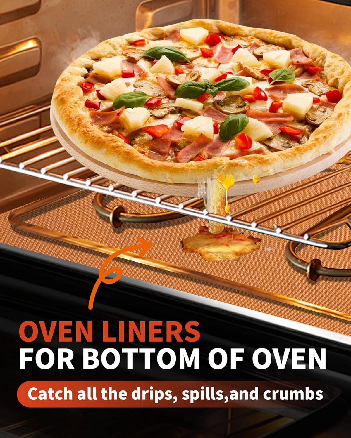 3 Pack Oven Liners for Bottom of Oven, 17x25" Large Heavy Duty Non-Stick Reusable Oven Mat for Electric, Gas, Toaster & Convection Ovens - BPA & PFOA Free, Dishwasher Safe, Kitchen Essentials, Copper