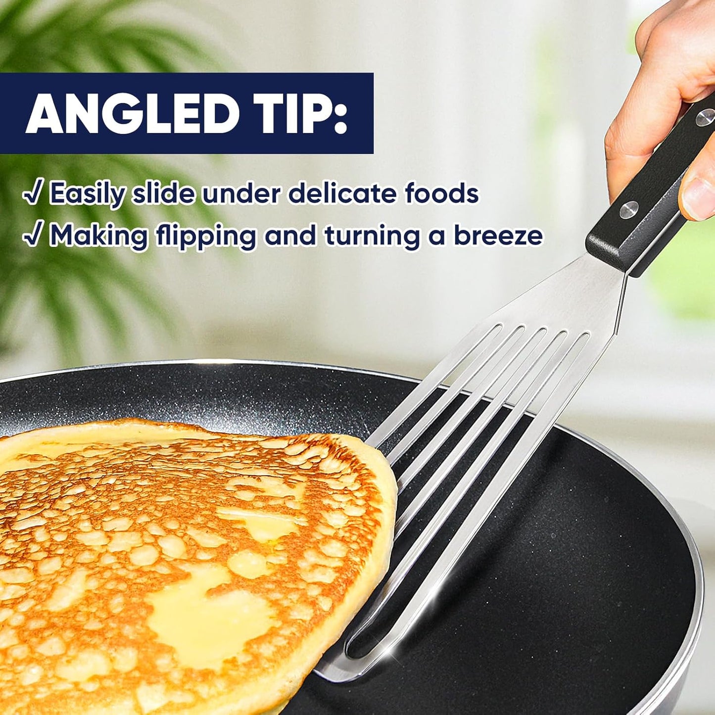 Newness Metal Fish Turner Spatula Stainless Steel for Kitchen Use, Small Griddle Egg Spatula, Flexible, Polished Metal, Corrosion Resistant, Kitchen Slotted Turner with Thin Edge Ideal for Turning,11"