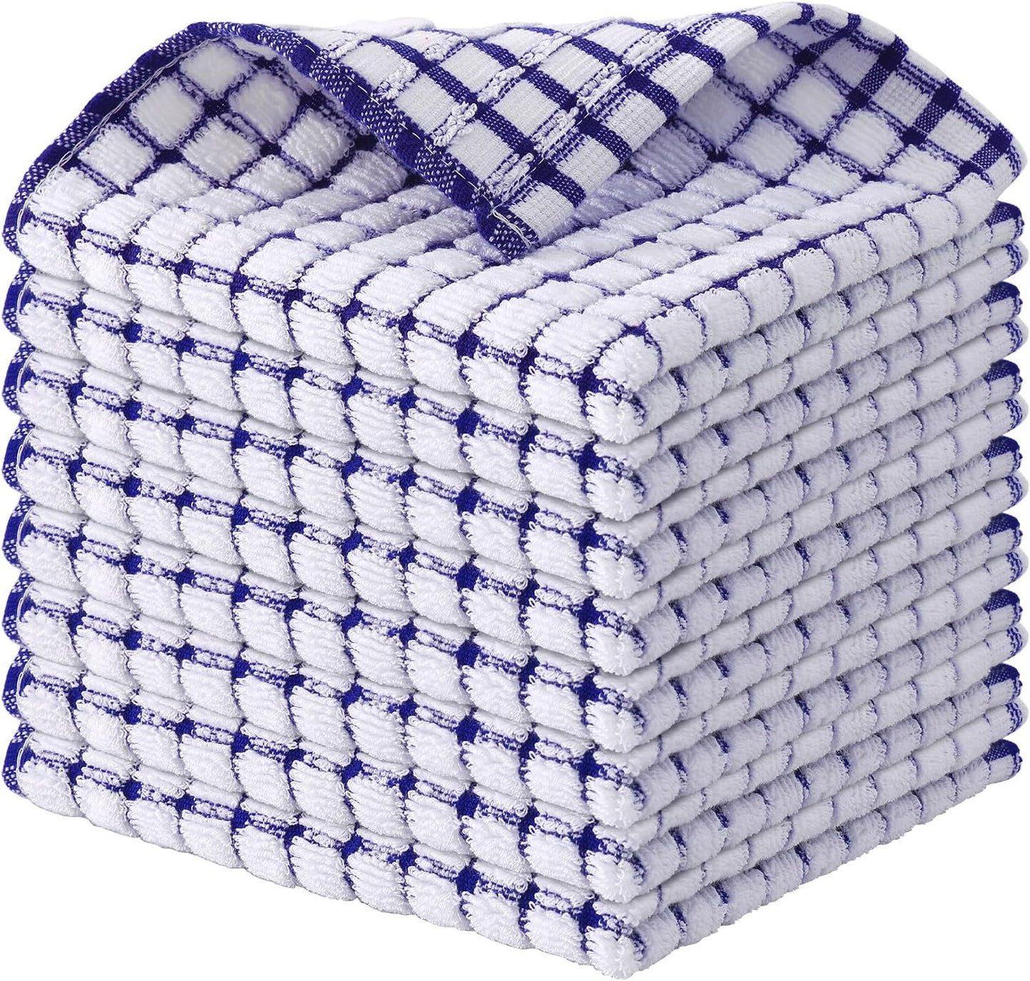 Kitinjoy Cotton 8 Pack Terry Kitchen Dish Cloths, 12 x 12 Inches Super Soft and Absorbent Dish Rags, Quick Drying Dish Towels for Washing Dishes, Blue