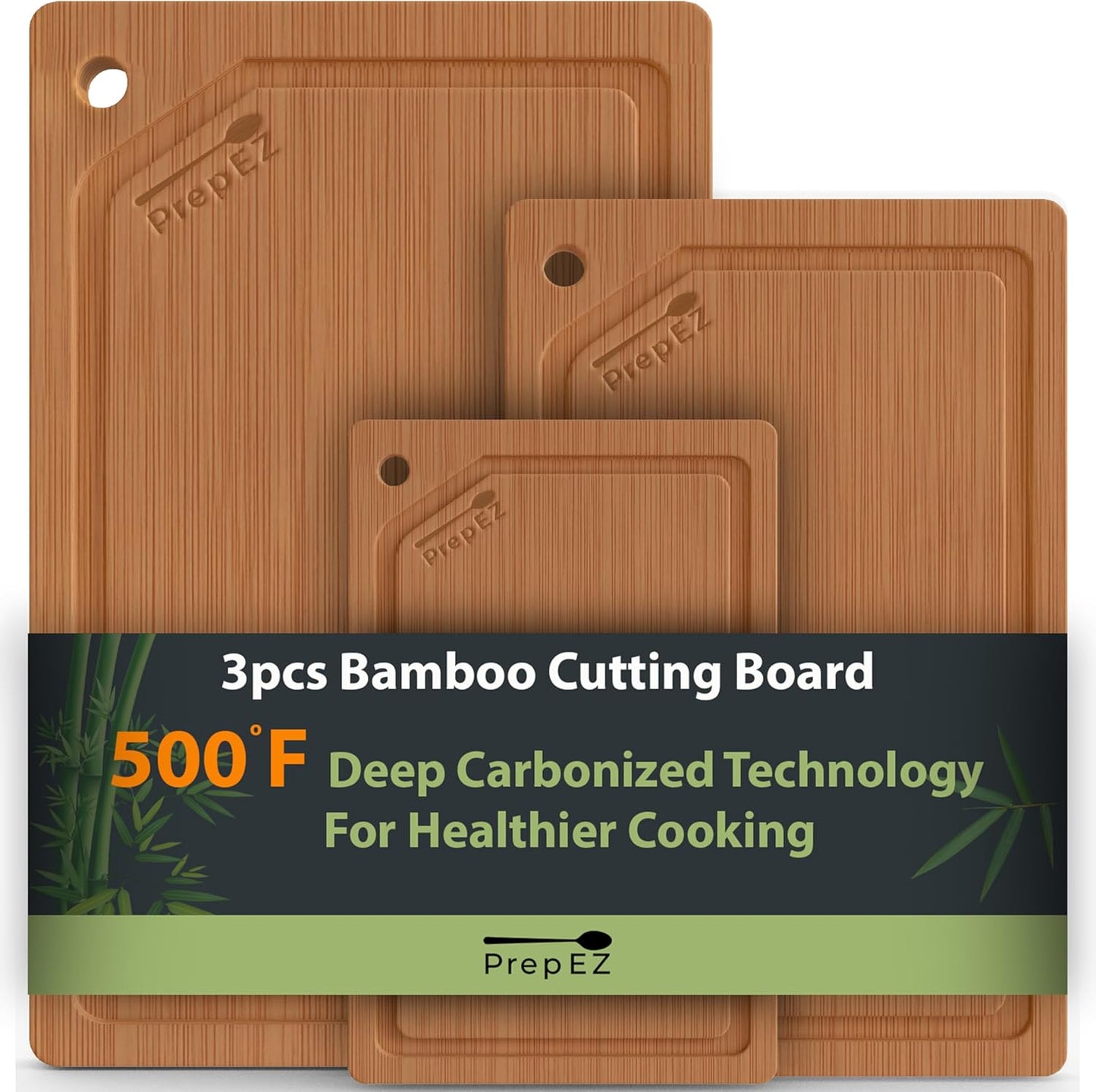 Heavy-Duty Cutting Boards for Kitchen – (Pack of 3) Wood Cutting Board Set – Bamboo Cutting Board Set with Deep Juice Grooves – Ideal for Chopping Meat, Vegetables & Fruits etc.