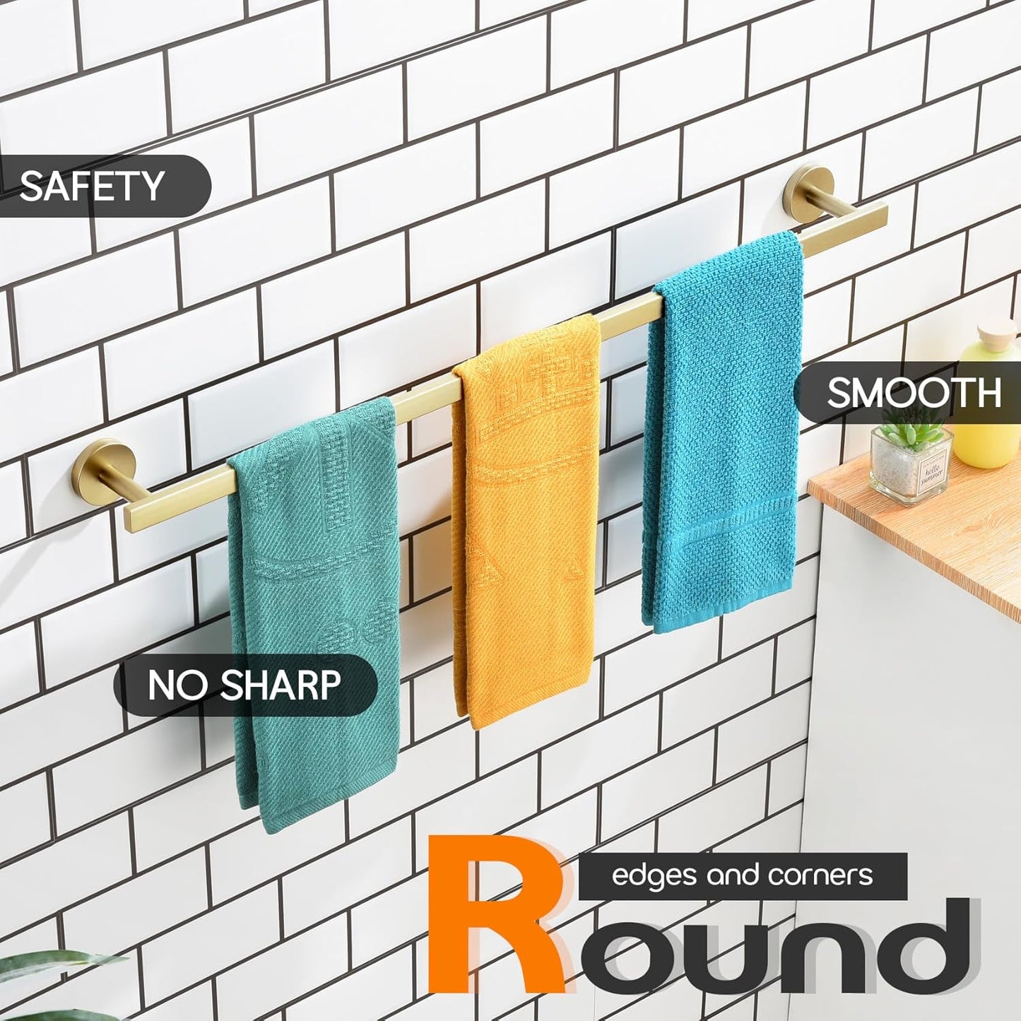 36 Inch Bathroom Towel Bar Bath Towel Rack Kitchen Towel Holder Long Towel Rails Wall Mounted SUS304 Stainless Steel Brushed Gold AN4001GD-L36