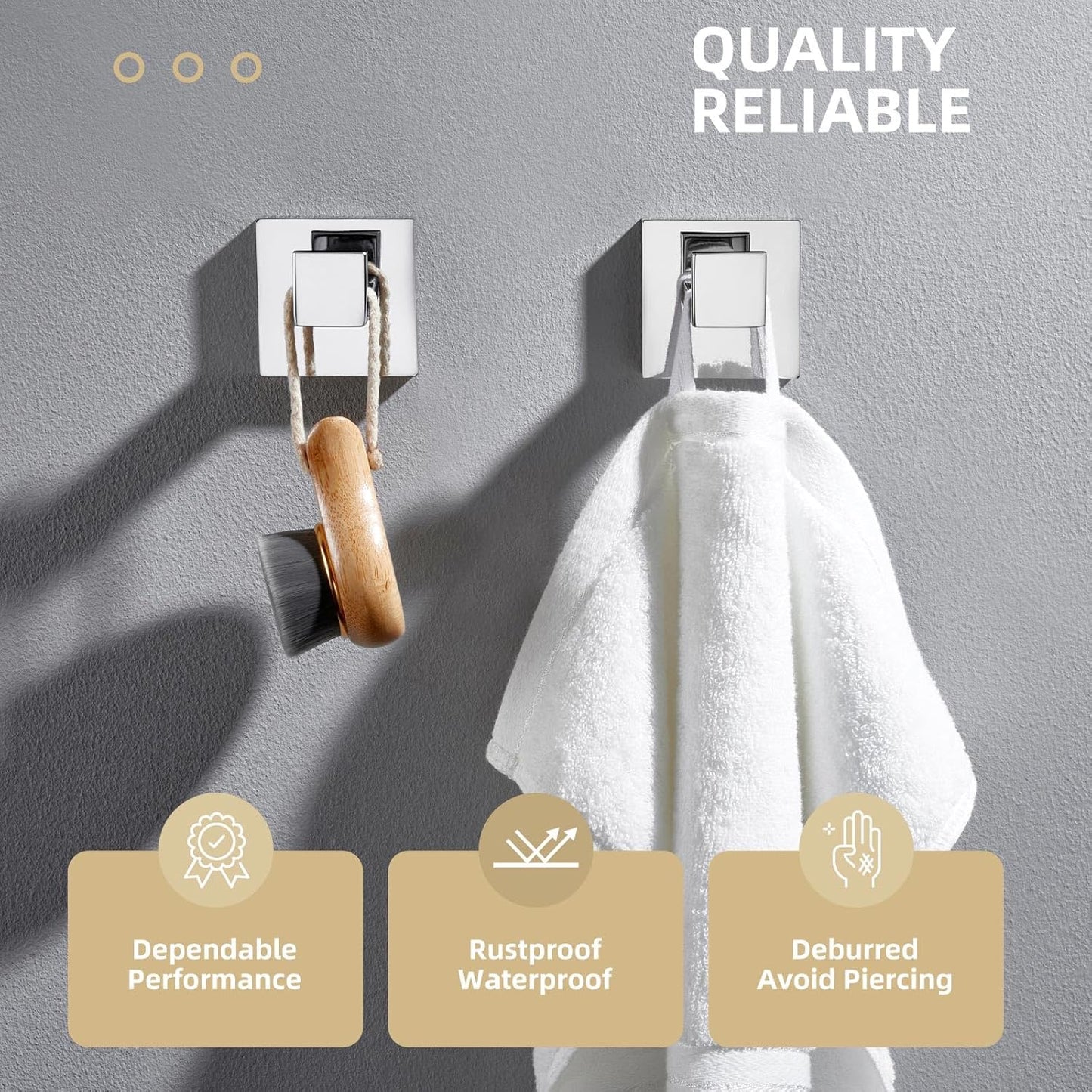 Angle Simple Towel Hooks, SUS 304 Stainless Steel Bathroom Towel Hooks, Wall Robe Coat Hanger, Polished Chrome, 2 Pack