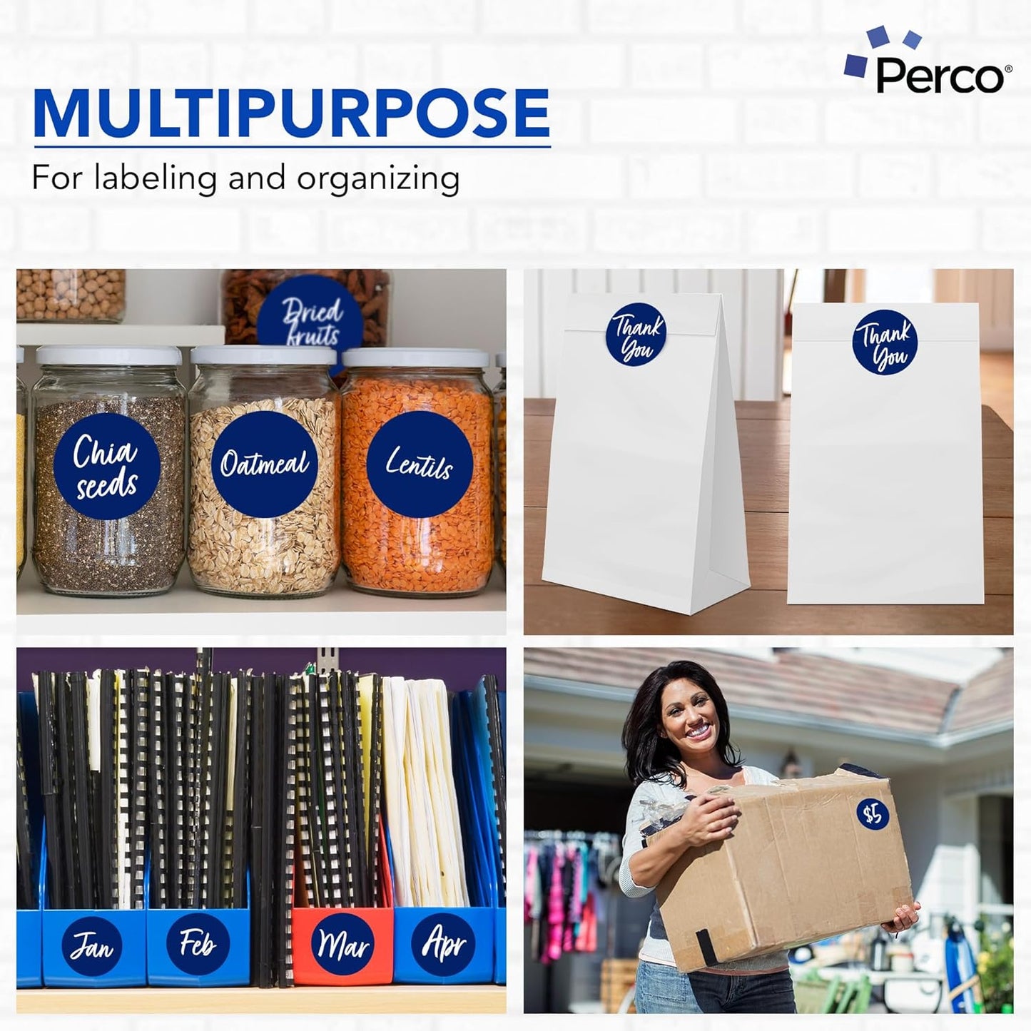 Perco Dark Blue 3-Inch Round Circle Dot Sticker Labels - Multi-Roll Pack (3 Rolls, 500 Labels Each) - Permanent Adhesive, Vibrant Colors, Strong Hold - Perforated for Easy Use - Made in USA