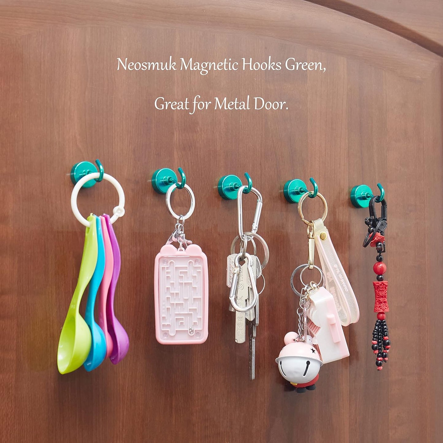 Neosmuk Magnetic Hooks,Heavy Duty Earth Magnets with Hook for Refrigerator, Extra Strong Cruise Hook for Hanging, Magnetic Hanger for Cabins, Grill (Green, 10 Pack)