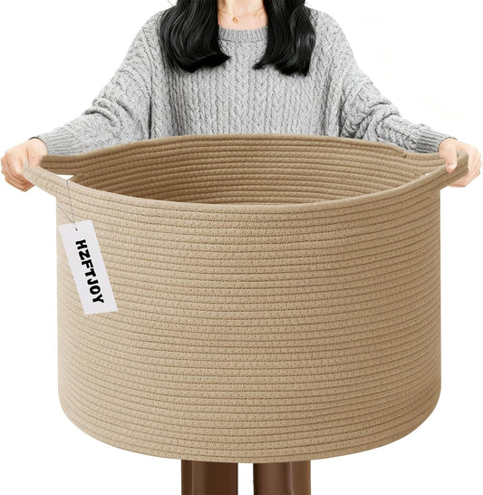 Large Blanket Basket for Organizing,115L Closet Organizers and Storage Bins Box for Shelves Woven Rope Storage Baskets,Living Room,Bedroom,Dorm,Laundry room (Camel)