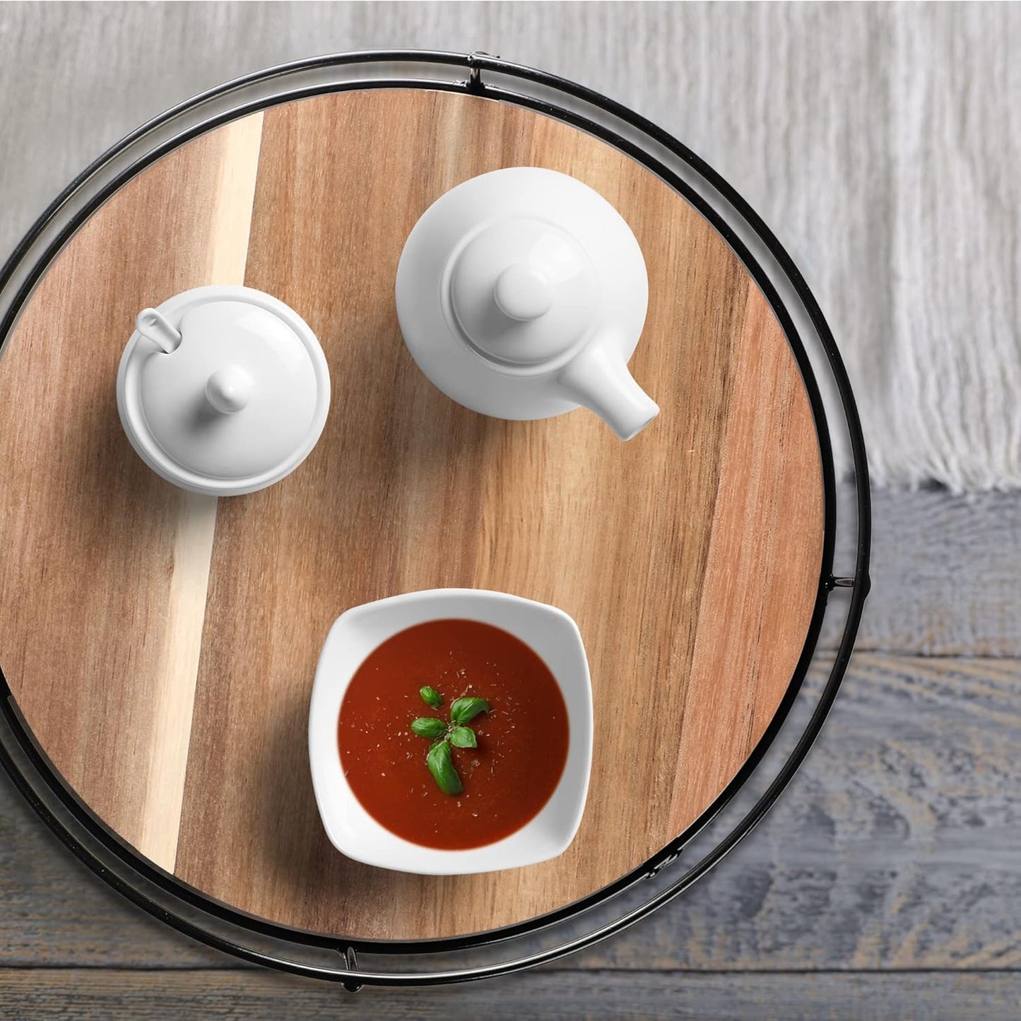 [ 2 Pack ] 11" & 12" Acacia Wood Lazy Susan Organizers with Steel Sides, Lazy Susan Turntable for Cabinet, Kitchen Turntable Storage for Table, Countertop, Pantry