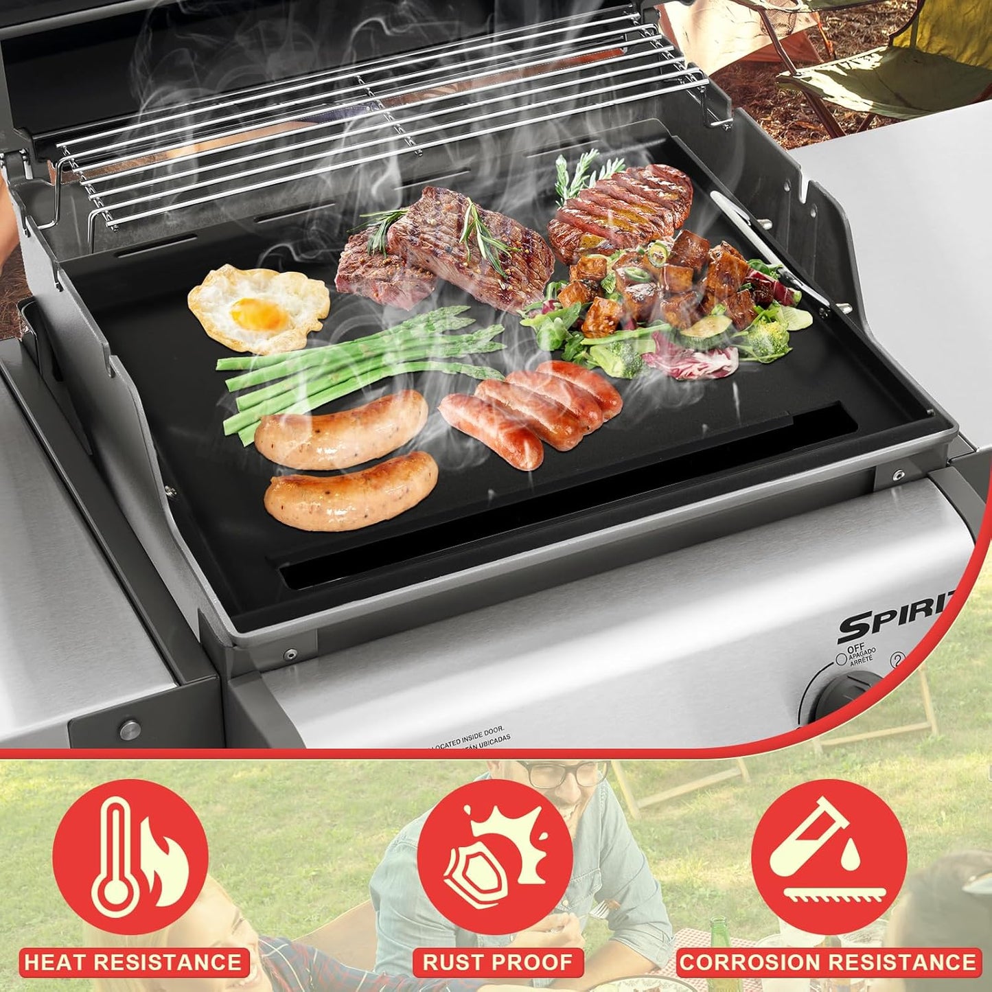 Spirit 200 Full Size Griddle Inserts for Weber GS4 Spirit II & I 200 Series 2-Burner E-210 E-220 S-220 S-210 S-215 Gas Grill Parts, Carbon Steel Flat Top Griddle Plate for Weber 7637 64815 Grate